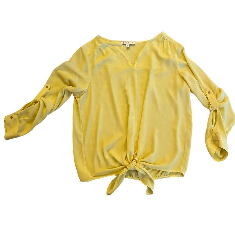 EUC Yellow Chaus NEW York Blouse with Front Bottom Tie